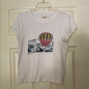 Madewell White Fitted Graphic Cap Sleeve Tee